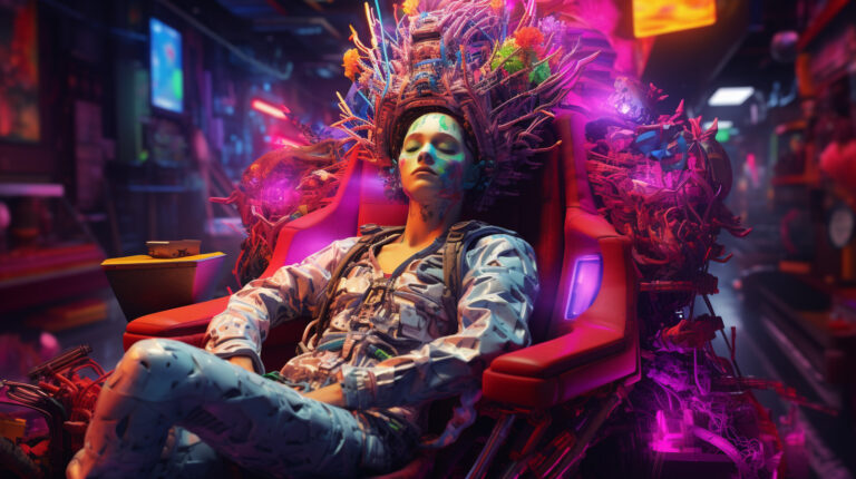 human who lost motivation, lack of stimuli, realistic, highly detailed, neon colours, 8k --ar 16:9